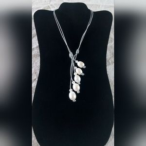 Handmade White Pearl And Silver Leather 2-Way Necklace